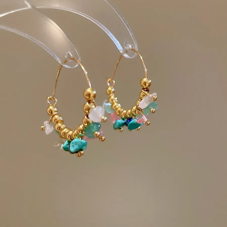 Pendientes acero chapado en oro de 18k con piedras azules