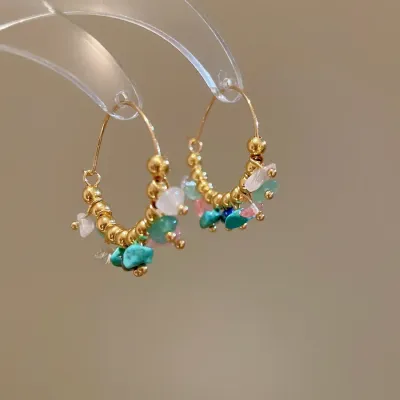 Pendientes acero chapado en oro de 18k con piedras azules