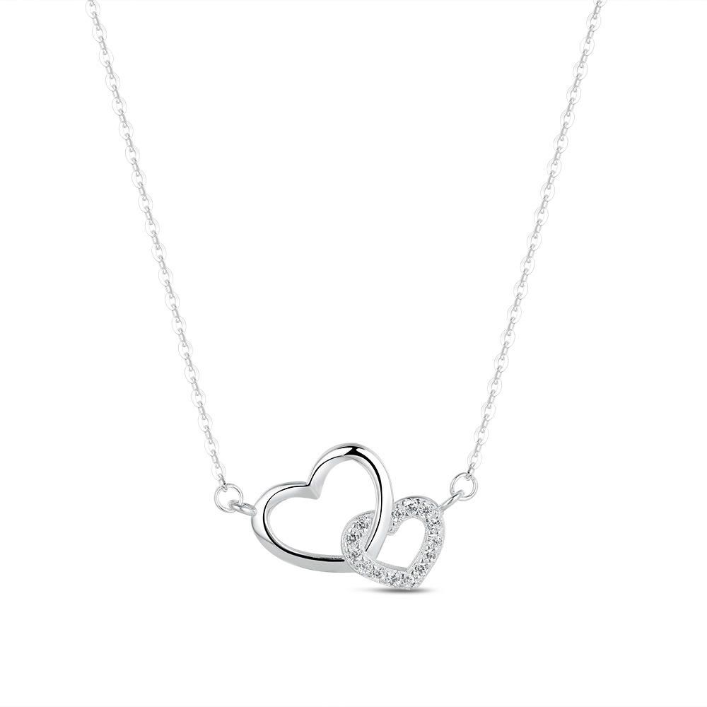 COLGANTE CORAZON DOBLE PLATA CON CIRCONAS