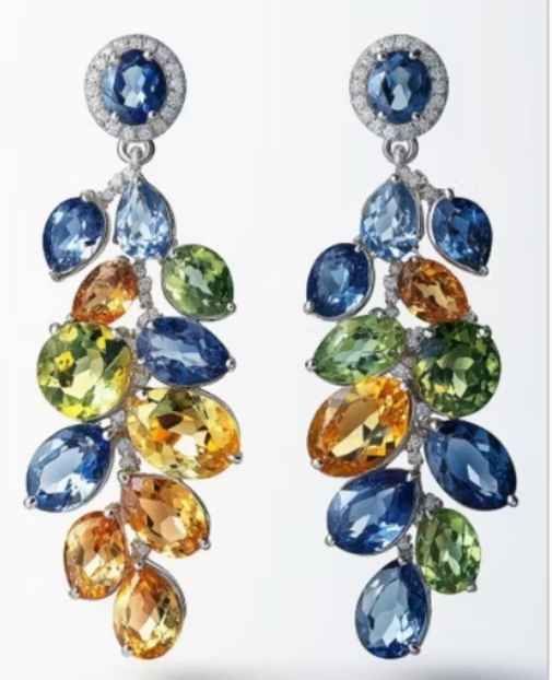 PENDIENTES PLATA RACIMO PIEDRAS DE COLORES