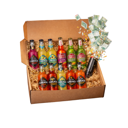 🎁 Geschenkbox - 11 Sorten + Konfetti Kanone mit 100€ Scheinen (Spielgeld) inkl. Pfand