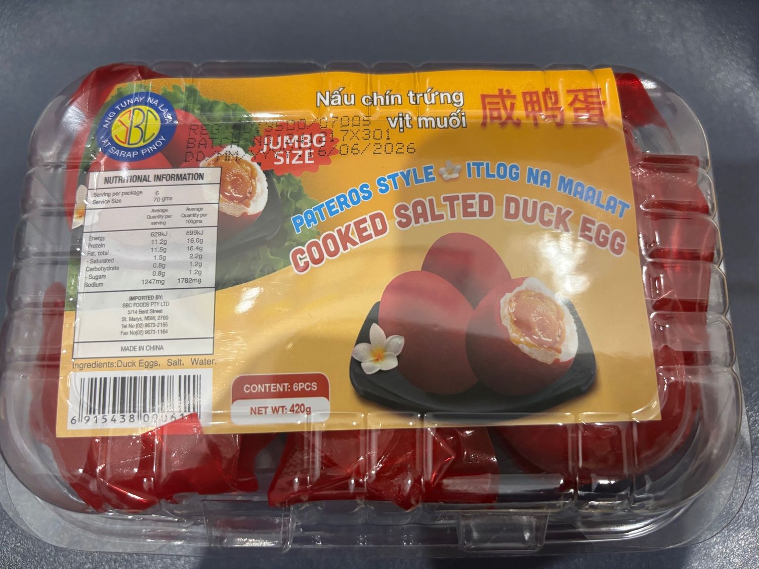 SBC Cooked Salted Duck Eggs 6pcs