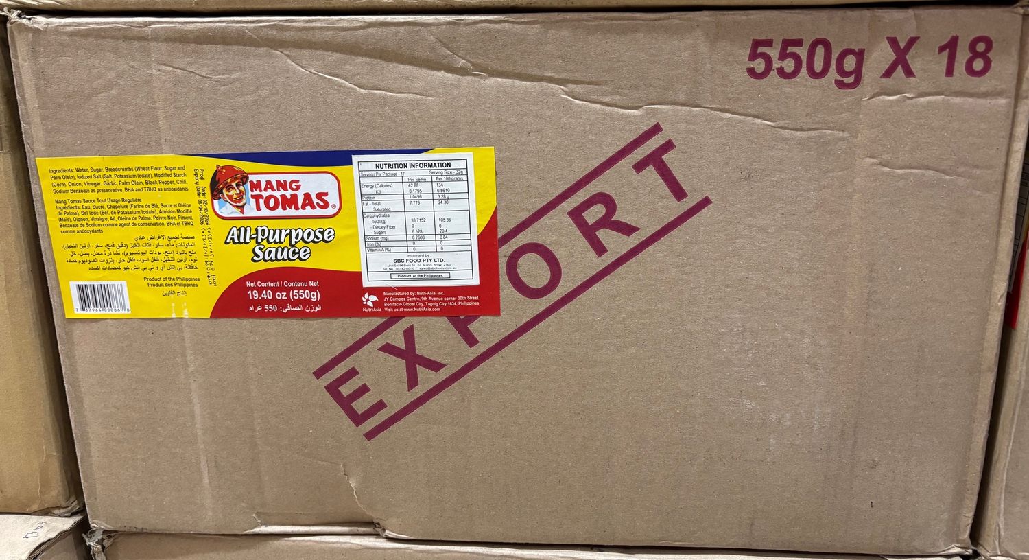 Mang Tomas Lechon Sauce All Purpose Sauce 550g x18 in a BOX