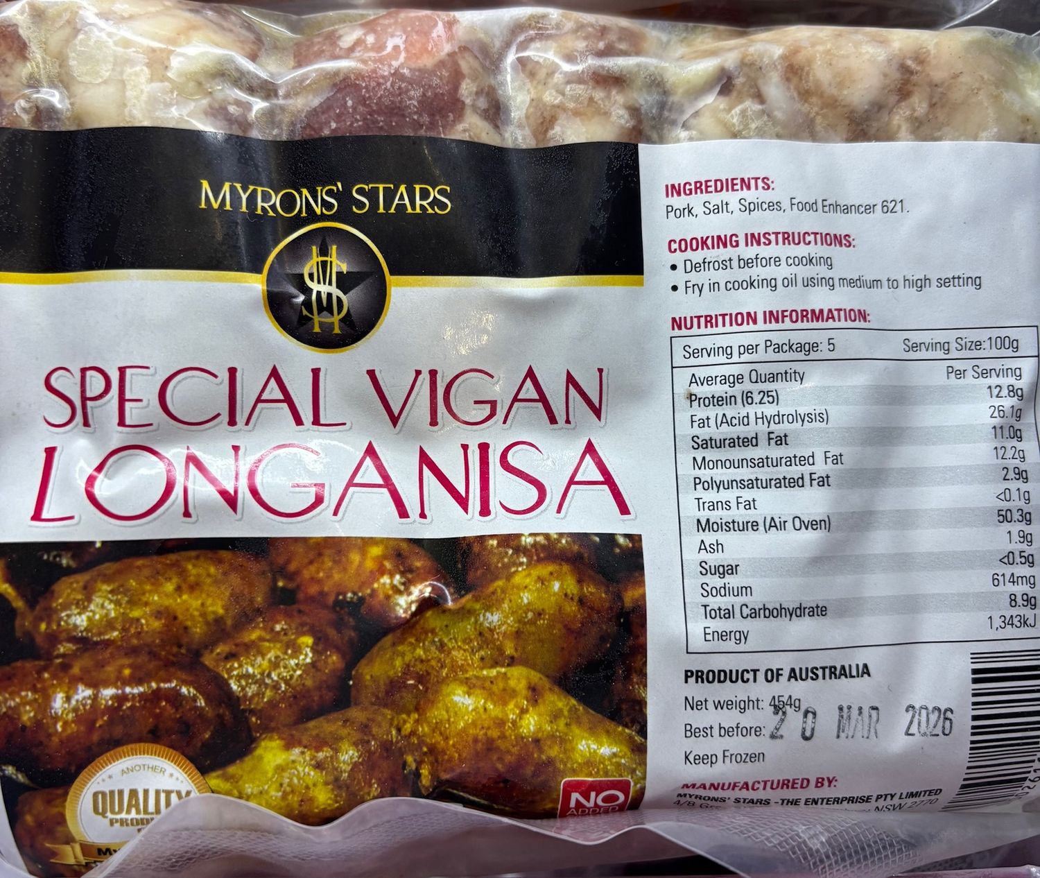 Myrons Stars Special Vigan Longanisa 454g