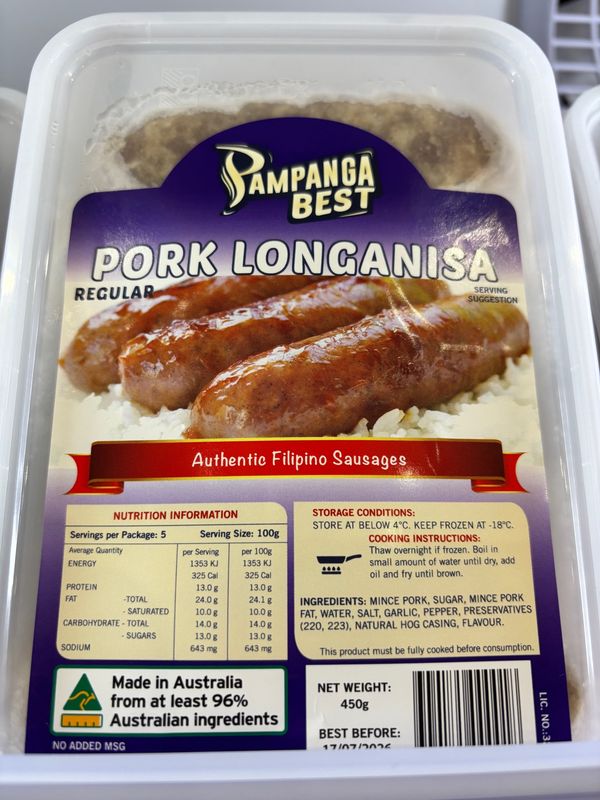Pampanga Best Pork Longanisa Regular 450g
