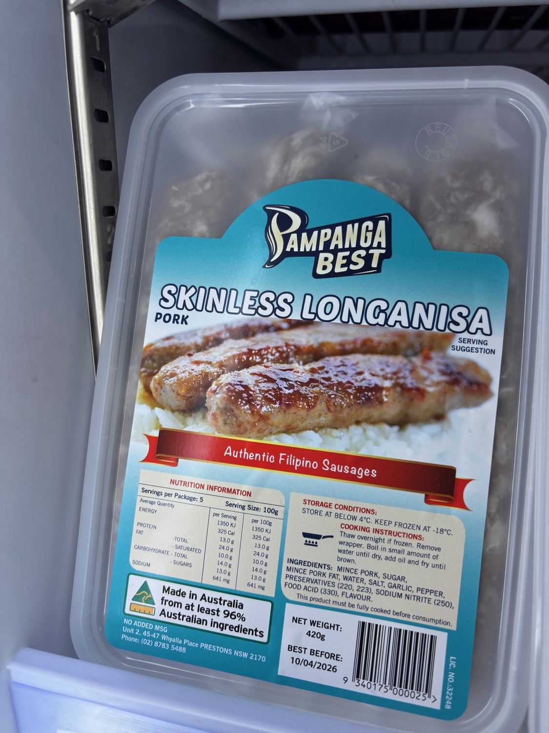 Pampanga Best Pork Longanisa Skinless 420g
