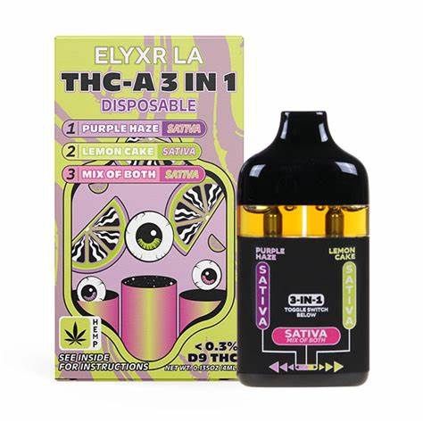 Elyxr LA THC-A 3-in-1 Purple Haze (Sativa) Lemon Cake (Sativa) Disposable