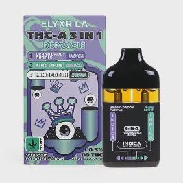 Elyxr LA THC-A 3-in-1 Grandaddy Purple (Indica), King Louis (Indica) Disposable