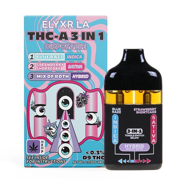 Elyxr LA THC-A 3-in-1 Blue Razz (Indica) &amp; Strawberry Shortcake (Sativa) Disposable