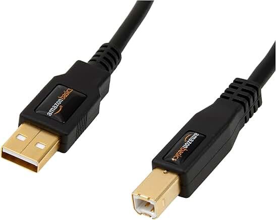 Amazon Basics USB-A to USB-B 2.0 Cable with 480 Mbps Transfer Speed for Printer or External Hard Drive, Gold-Plated Connectors, 6 Foot, Black
