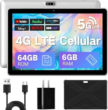 Android 13 Tablet with SIM Card Slot, 10 inch Tablets, 4G Cellular Tablets, Quad-Core 2.0GHz, TF Expandable, 2024 Tablet with Case, 8MP+5MP Dual Camera, Bluetooth 5.0, GPS Tablet HD Display