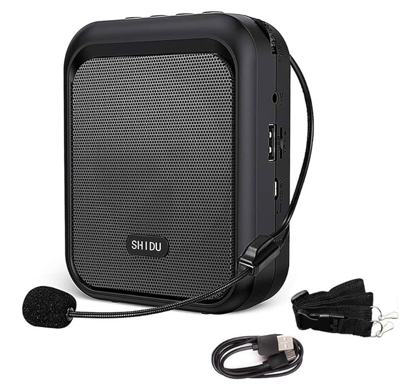 SHIDU Mini Voice Amplifier Portable Rechargeable Bluetooth Speaker with Wired Microphone Headset