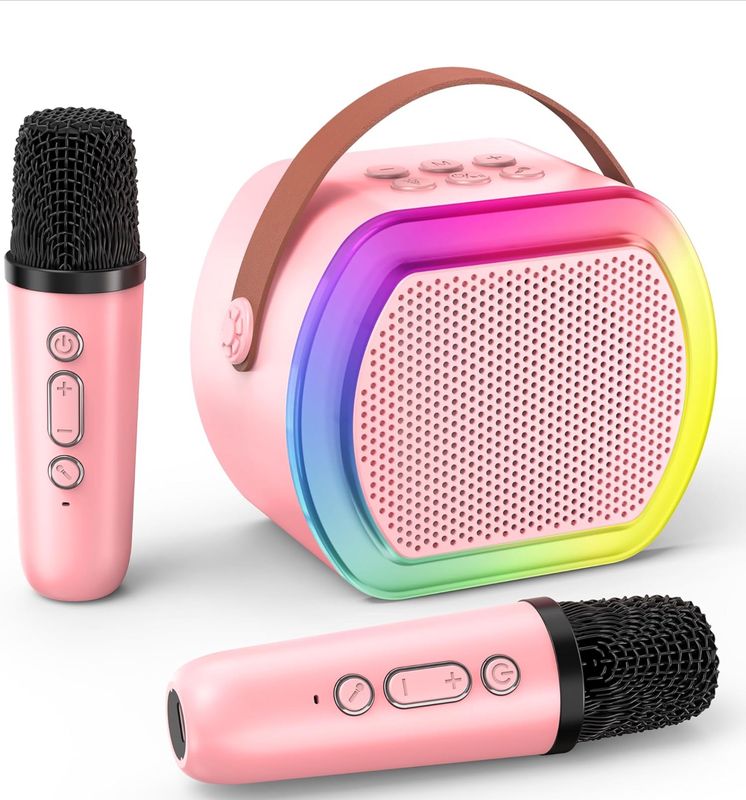 Mini Karaoke Machine with 2 Wireless Microphones