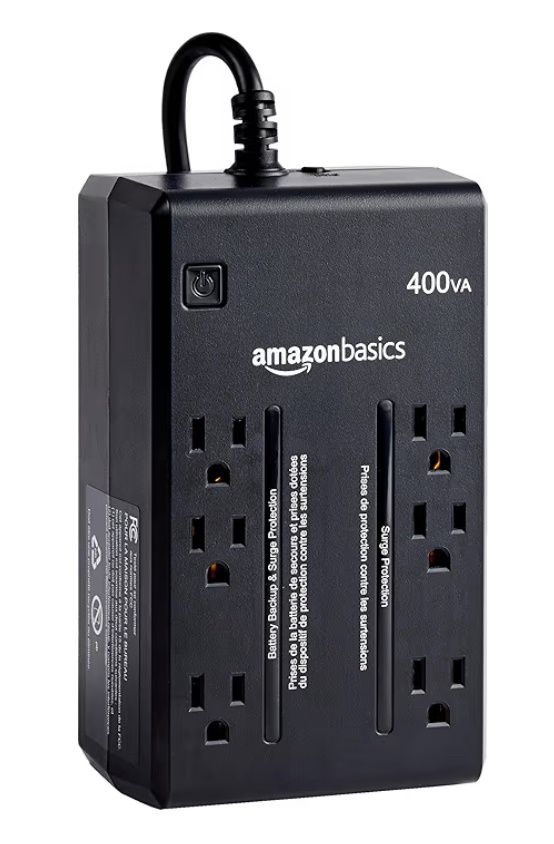 Amazon Basics UPS Battery Backup &amp; Surge Protector 400VA/255W, 6 Outlets, Standby Uninterruptible Power Supply, for Power Outage Protection, Compact, Black