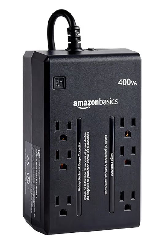 Amazon Basics UPS Battery Backup &amp; Surge Protector 400VA/255W, 6 Outlets, Standby Uninterruptible Power Supply, for Power Outage Protection, Compact, Black