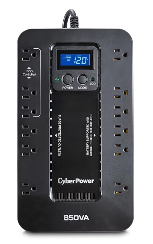 CyberPower EC850LCD Ecologic UPS Battery Backup and Surge Protector, 850VA/510W, 12 Outlets, ECO Mode, Compact, UL Certified
