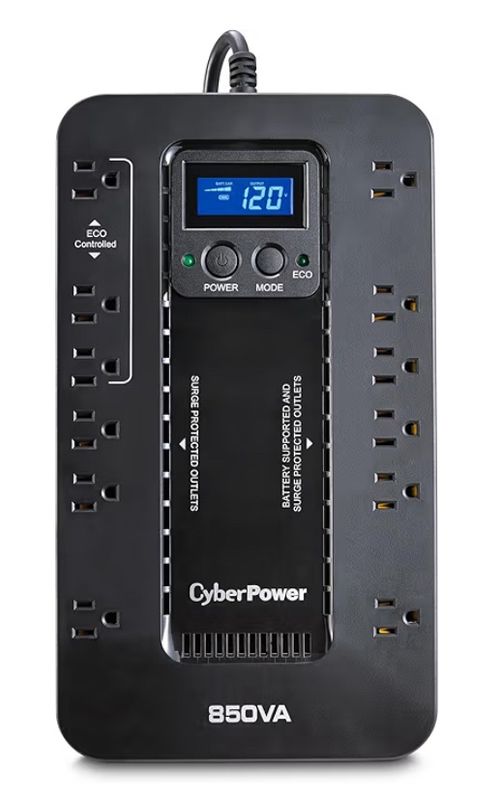 CyberPower EC850LCD Ecologic UPS Battery Backup and Surge Protector, 850VA/510W, 12 Outlets, ECO Mode, Compact, UL Certified
