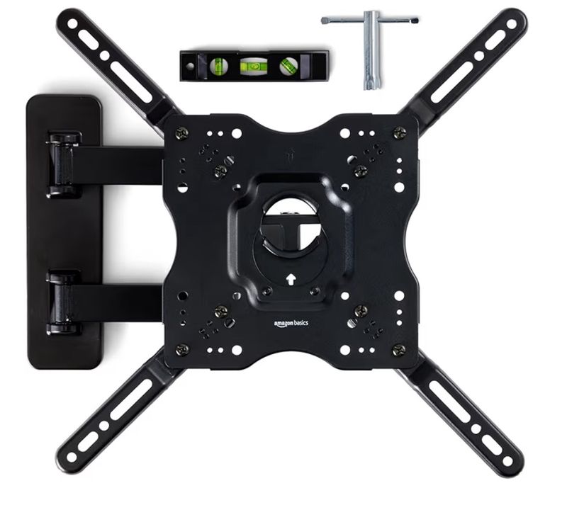 Amazon Basics Full Motion Articulating TV Wall Mount, with Swivel and Tilt, for 26" to 55" TVs and Flat Panels up to 80 Lbs, VESA Compatible, Black