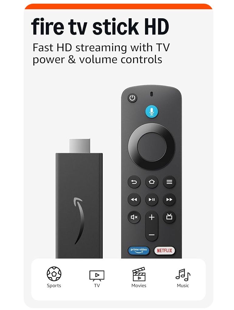 Amazon Fire TV Stick HD (newest model), free and live TV, Alexa Voice Remote, smart home controls, HD streaming