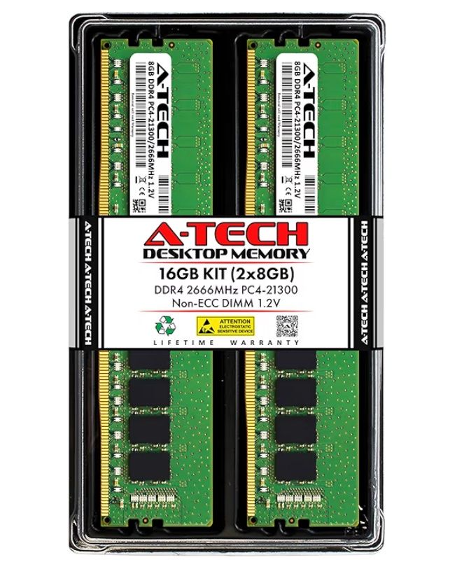 A-Tech 16GB (2x8GB) DDR4 2666 MHz UDIMM PC4-21300 (PC4-2666V) CL19 DIMM Non-ECC Desktop RAM Memory Modules
