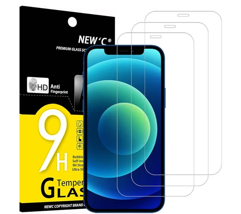 NEW'C 3 Pack Designed for iPhone 12,iPhone 12 Pro Screen Protector (6.1"), Enhanced Tempered Glass Protection, Case Friendly Bubble Free Ultra Resistant