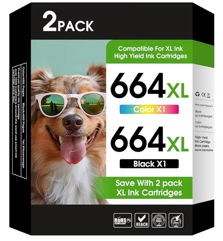 664XL Ink Cartridge Compatible for HP 664 Ink Cartridges Black and Color 664XL Ink Works with Deskjet 5275 4676 4536 4535 3775 3635 2675 2135 1115 Printer (1 Black, 1 Color) 2-Pack
