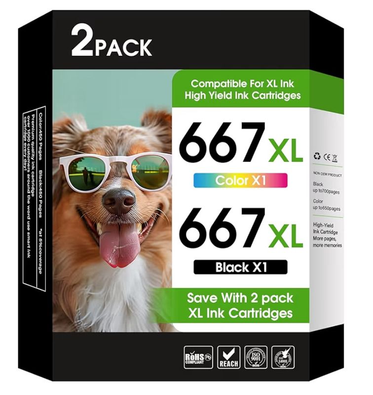 667XL 667 Ink Cartridges Black and Color Compatible for HP 667 Ink Cartridges Works with DeskJet 1275 2374 2375 2376 2775 2776 6075 6475 6476 Printer (1Black, 1Color) 2-Pack