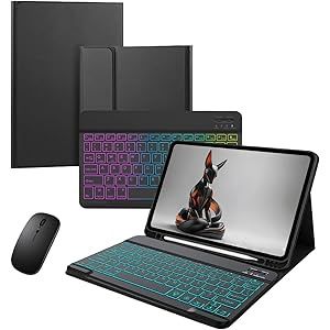 Keyboard Case for iPad Air 11-inch (M3 2025 / M2 2024) &amp; (Air 5th/ Air 4th Generation) –7-Color Backlit,Detachable Wireless Bluetooth Keyboard Case Thin &amp; Light with Built-in Pencil Holder with Mouse.