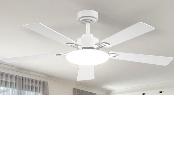52 Inch White Sleek Ceiling Fans with Lights, Remote Control