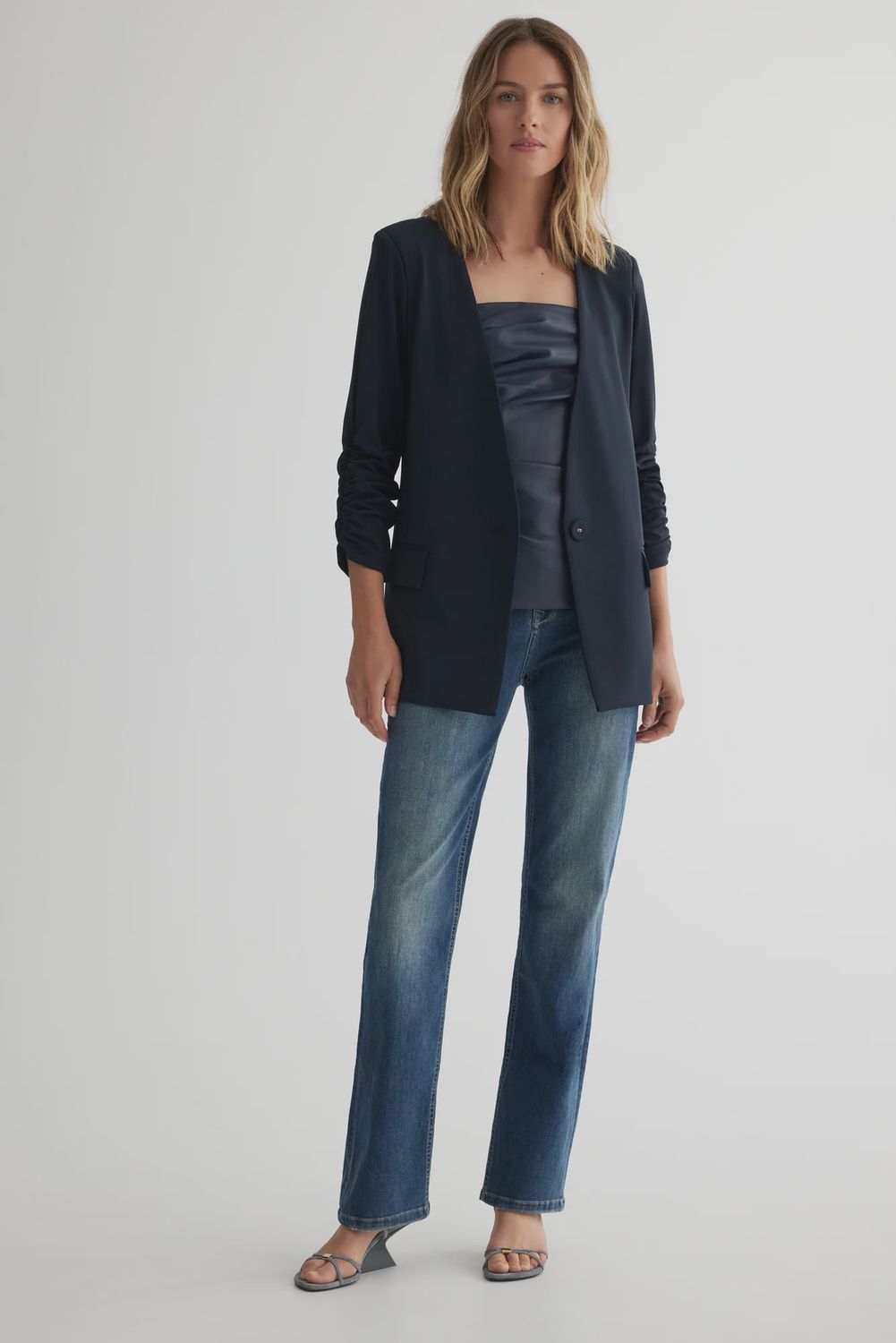 Single Button No-Collar Jacket