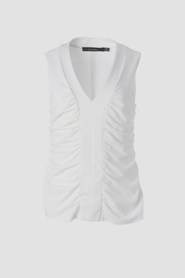 Sleeveless V-Neck Top With Rushing