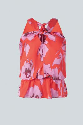 Printed Top With Knot Detail At Neck