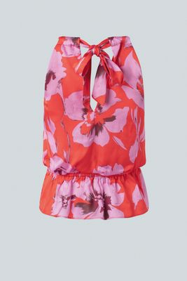 Printed Top With Knot Detail At Neck