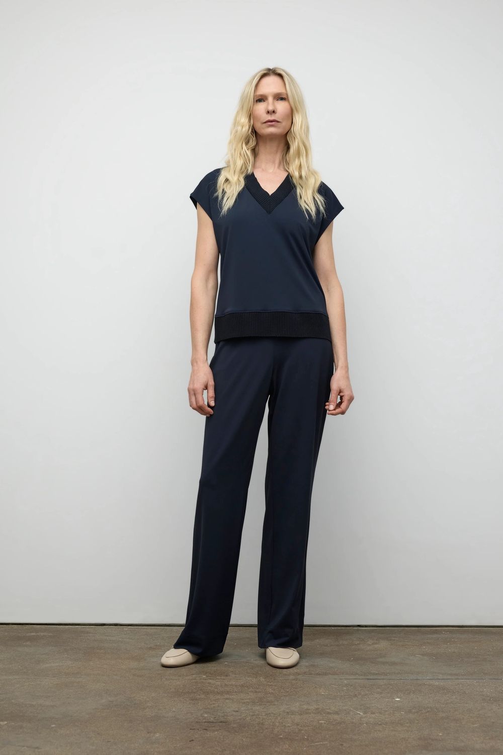 Matte Jersey V-Neck Top With Rib