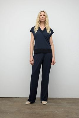 Matte Jersey V-Neck Top With Rib