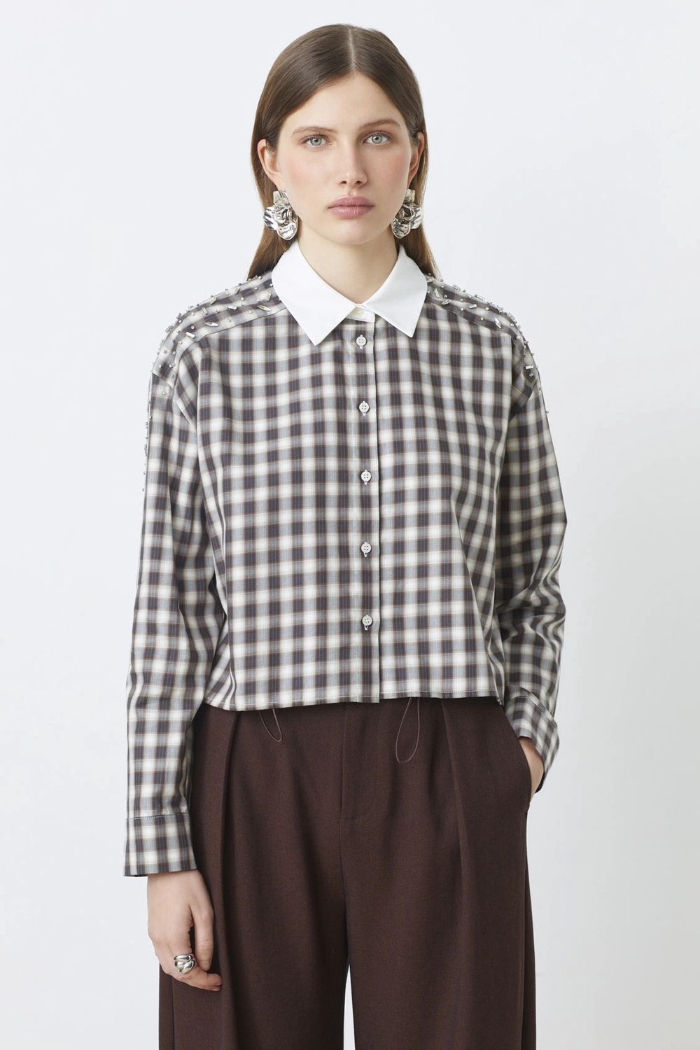 Luigi Checked Shirt with Beaded Accents