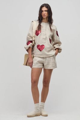 Cupid Linen Shirt With Metallic Hearts