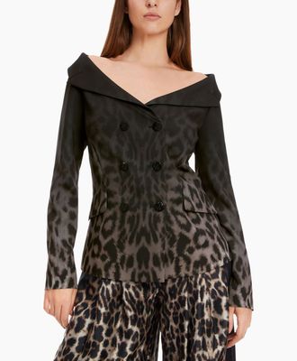 Off-Shoulder Leopard Print Blazer