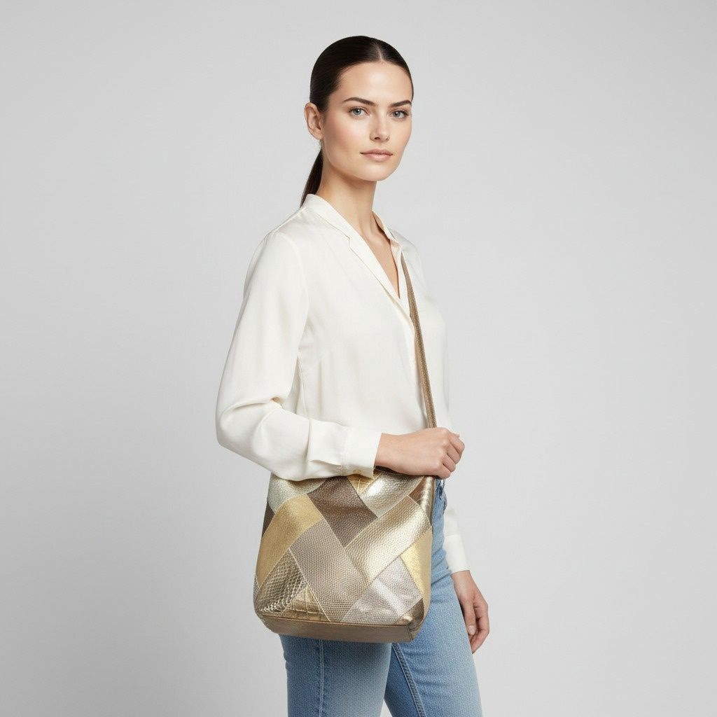 Metallic Combination Handbag