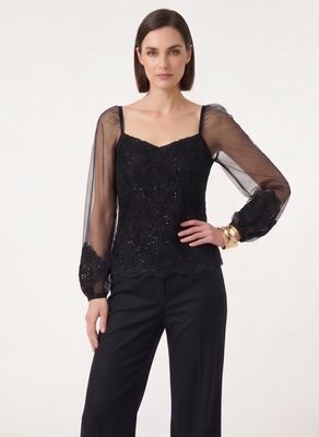 Black Sequin & Lace Long Sleeve Top Black Sequin & Lace Long Sleeve Top