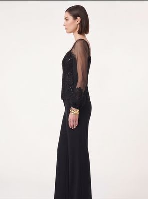 Black Sequin & Lace Long Sleeve Top