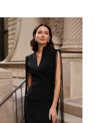 Structured Blouse with Fringe Sleeves