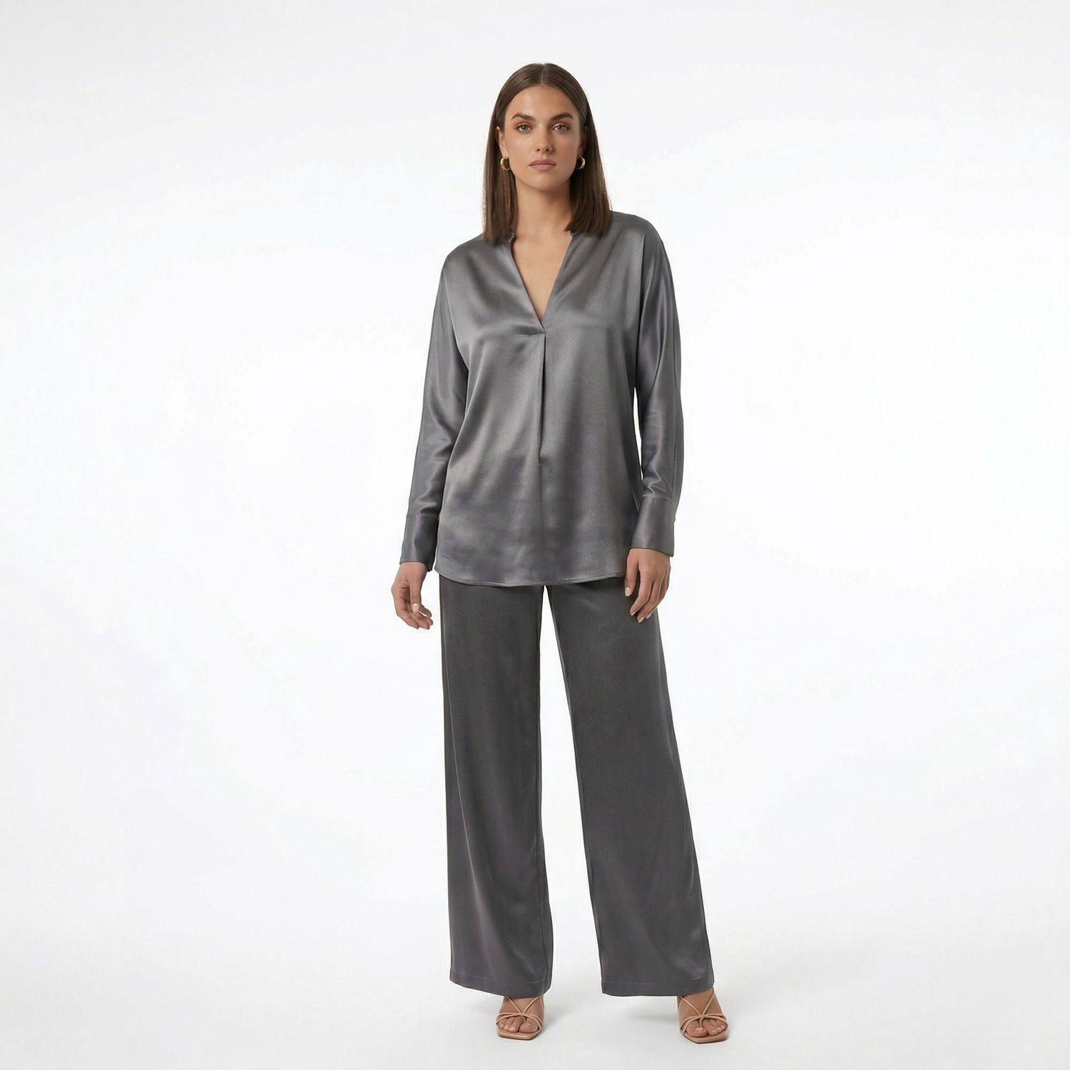 Silk Classic Band Collar Blouse