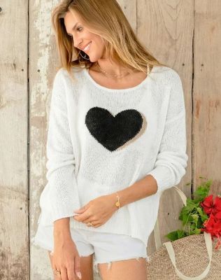 Double Heart Intarsia Crew Neck Sweater