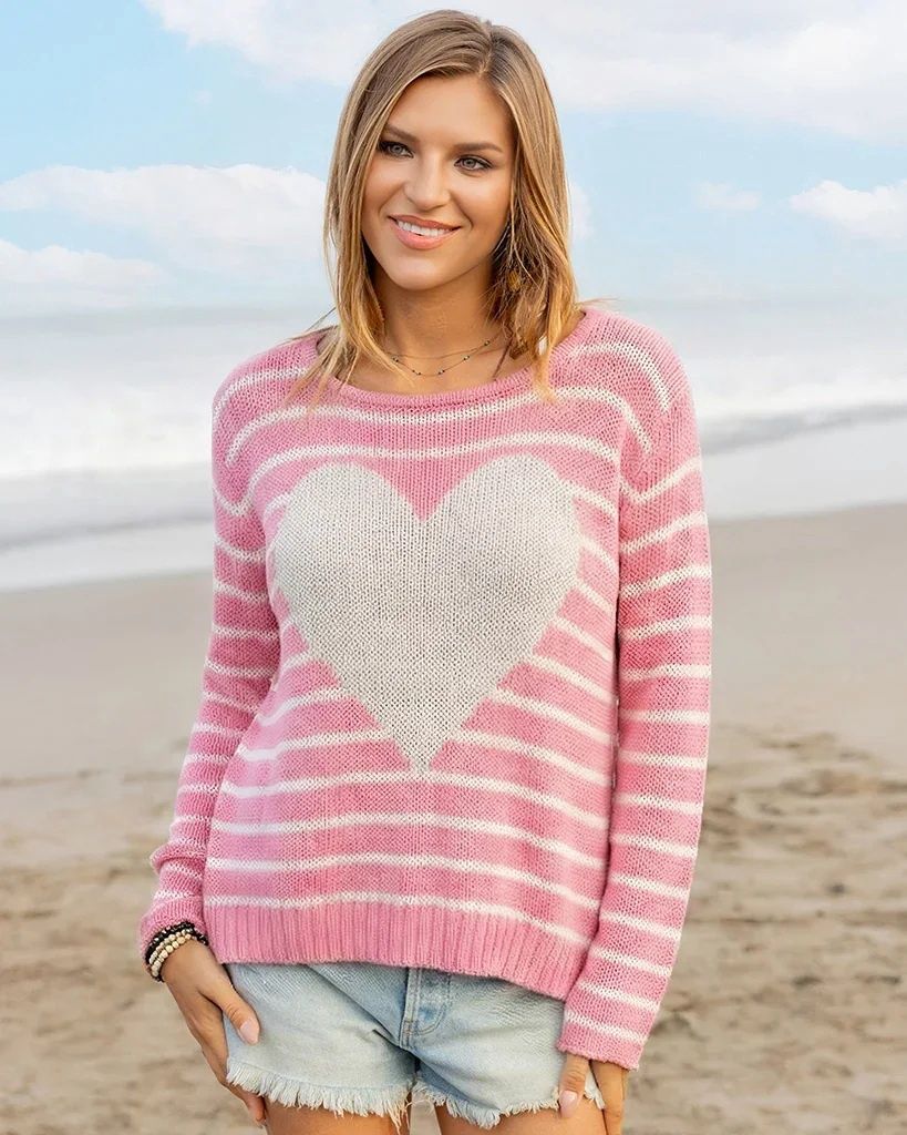 Striped Cotton-Blend Heart Sweater