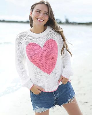 Chunky Cotton Heart Intarsia Sweater