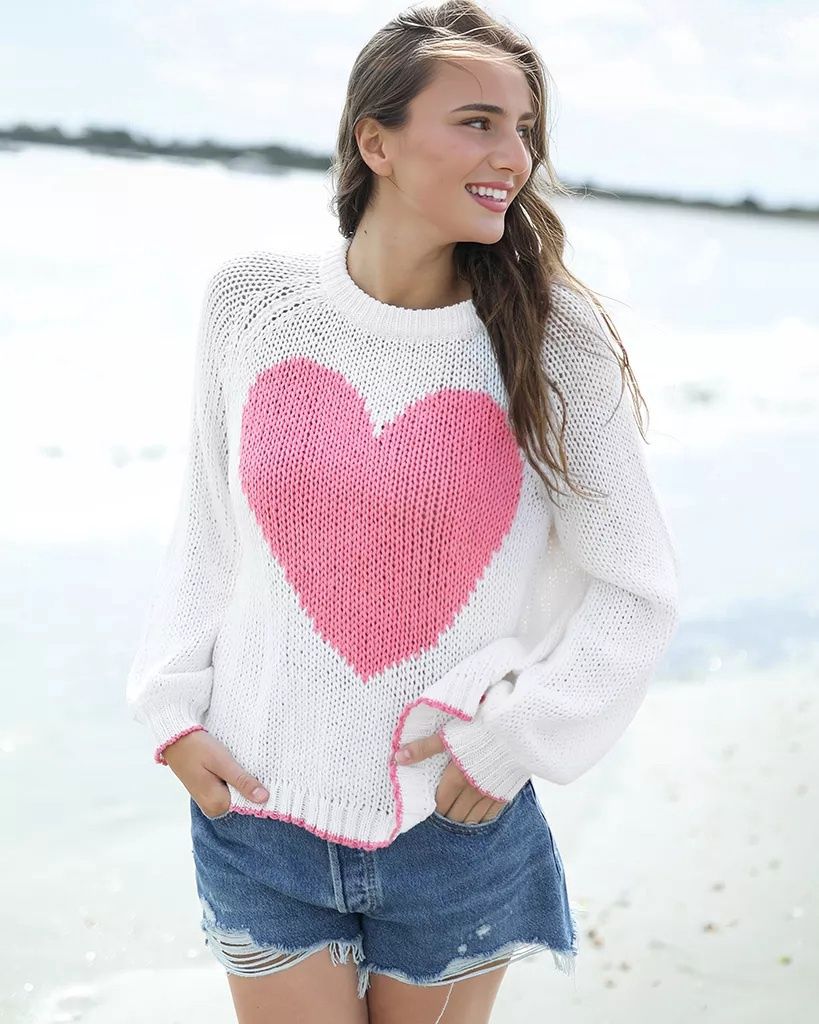 Chunky Cotton Heart Intarsia Sweater
