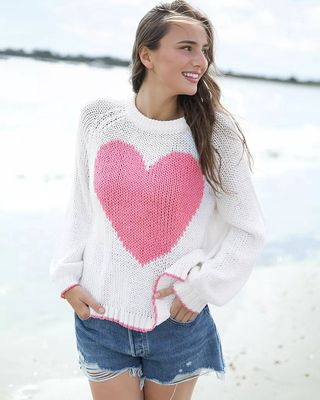Chunky Cotton Heart Intarsia Sweater