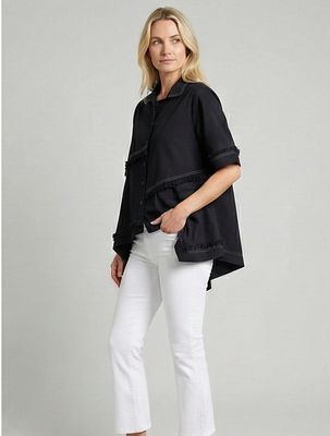 Asymmetrical Frayed Edge Button-Down
