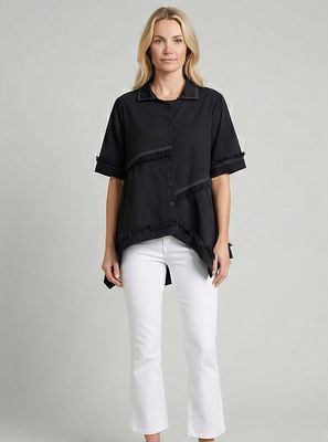 Asymmetrical Frayed Edge Button-Down